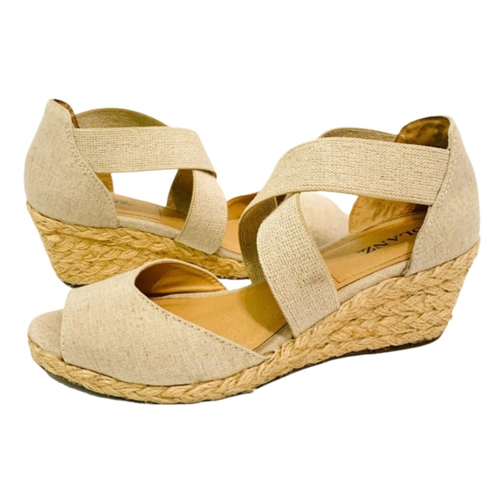 Solanz Tan Metallic Gold Helena Espadrilles With Elastic Straps Size 9 Summer